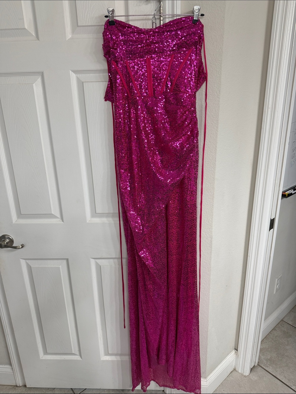 Strapless Sequin Evening Gown in Hot Magenta
